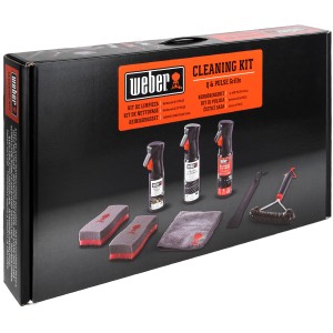 Set pulizia Weber 8 pezzi per grill Q & Pulse, con spazzola, detergente, spugna, raschietto, spray e panno.