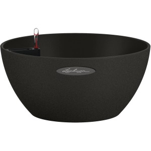 Pot de fleurs Lechuza Cubeto Stone 30, noir graphite, Ø 30 cm, aspect pierre.