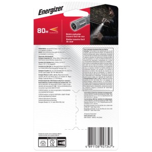 Emballage de la lampe de poche LED Energizer Metal 80 lm avec piles. Lampe compacte, grise.