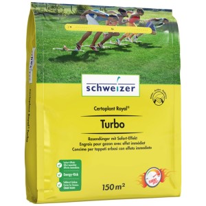 Paquet jaune d'engrais pour gazon Schweizer Certoplant Royal Turbo, 2,5 kg.