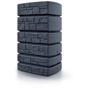 Serbatoio acqua piovana Waterform Tower Stone, 500 l, con motivo pietra e rubinetto.
