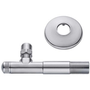 Robinet d'équerre en laiton chromé, 1/2 pouce x 75 mm, avec rosace.