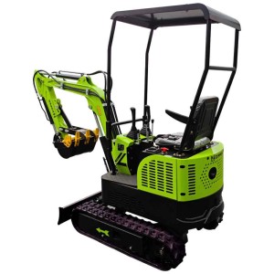 Mini-pelle Zipper ZI-MBGS850D Diesel, engin de chantier vert avec entraînement à chenilles et toit de cabine.