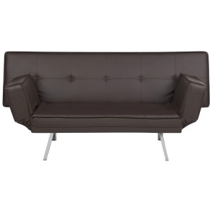 Canapé convertible Bristol, 3 places, simili cuir marron foncé, pieds argentés. Canapé moderne pour salon ou chambre d'amis.