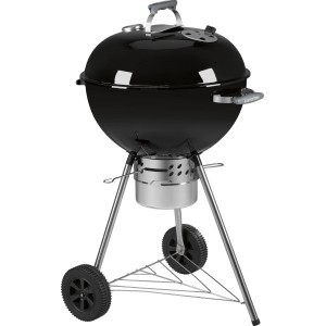 Barbecue à charbon de bois noir Jamestown Brock XL Ø 57 cm avec roues et thermomètre sur le couvercle.