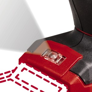 Gros plan de la pompe à air sans fil Einhell Power X-Change CE-AP 18 Li-Solo avec lumière LED allumée.