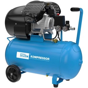 Compresseur bleu Güde 405/10/50 avec cuve de 50 l et manomètre. Compresseur mobile lubrifié à l'huile.