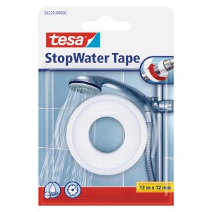Tesa Stop Water Tape, ruban d'étanchéité blanc pour filetage, 12m x 12mm.