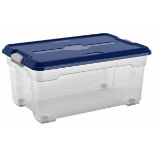 Box multiuso trasparente OBI Cadiz L (42,5 l) con coperchio blu e ruote.