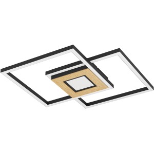 Plafonnier LED moderne Eglo Marinello en noir, marron et blanc avec un design carré.