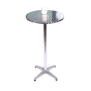 Tavolo da bar Le Mans argentato con piano rotondo e tazza, ideale per giardino e terrazza.