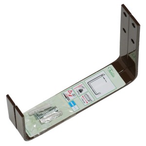 Support de jardinière balcon marron réglable en métal avec vis et chevilles.