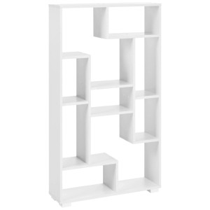 Bibliothèque Beliani Alma blanche avec 9 compartiments asymétriques, 122 cm. Étagère moderne en panneau de fibres.