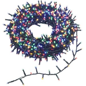 Guirlande lumineuse OBI d'extérieur, multicolore, 1000 LED, câble vert, pour jardin & terrasse.