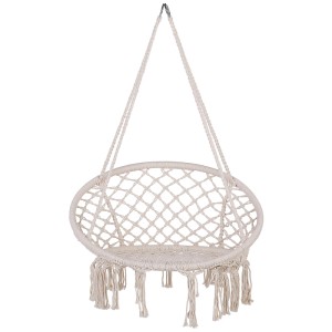 Sedia sospesa beige Beliani Gabella con frange, adatta per interni ed esterni.