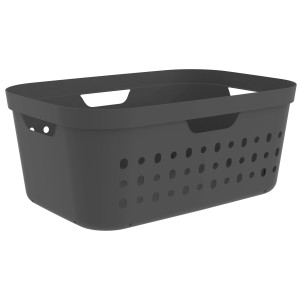 Cesto portabiancheria Rotho Jona (39 l) antracite con manici e motivo a fori.
