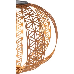 Lampe solaire LED Globo ronde en métal rouille avec motif filigrane, Ø 30 cm.