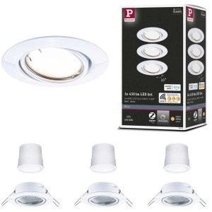 Spots LED encastrables Paulmann Base, lot de 3, blancs, orientables, dimmables, avec contrôle Zigbee.