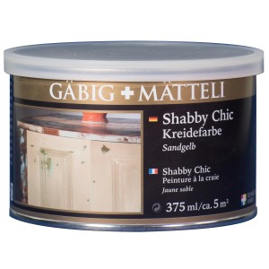 Barattolo di pittura a gesso Gäbig+Mätteli Shabby Chic Giallo Sabbia, vernice opaca per mobili e decorazioni.
