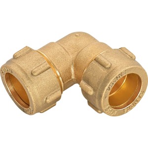 Raccordo a compressione a gomito in ottone, Ø 18 mm, per sistemi di tubazioni.