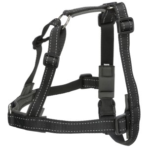 Pettorina per cani Trixie Lead'n'Walk nera, regolabile da 55 a 90 cm.