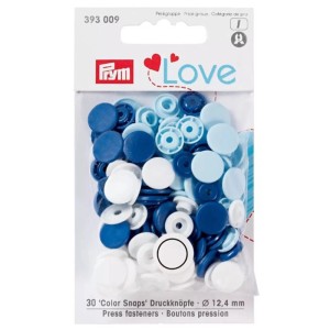 Prym Color Snaps Love, bottoni a pressione in plastica blu, Ø 12,4 mm, 30 pezzi.