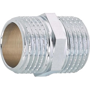 Double mamelon fileté en laiton chromé, 21 mm (R 1/2) pour raccords filetés.