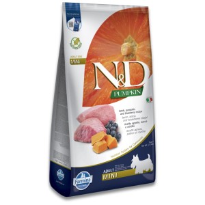 N&D Cane Crocchette Pumpkin Agnello e Mirtillo Adult Mini, confezione da 7kg.