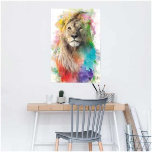 Maxi poster lion multicolore, 61x91,5 cm. Affiche décorative pour espaces de vie.