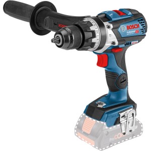 Trapano avvitatore a percussione a batteria Bosch Professional GSB 18V-110 C con impugnatura supplementare.