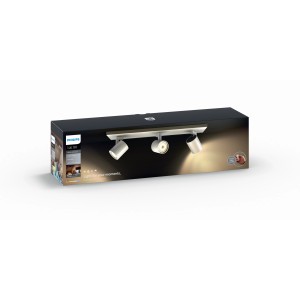 Verpackung der Philips Hue LED-Spot Runner, 3-flammig, weiss, mit Dimmschalter.