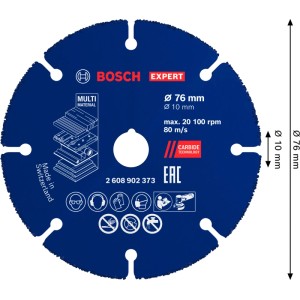 Disque à tronçonner bleu Bosch Expert Carbide Multi Wheel, Ø 76 mm, pour meuleuses d'angle.