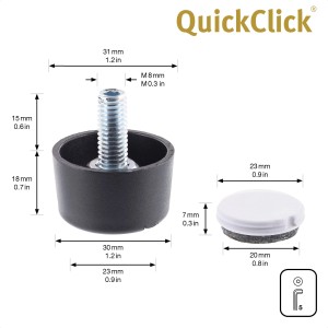 Wagner Pied de canapé Lounge QuickClick, lot de 4, noir-argent, Ø 30 mm, avec feutre pour meubles.