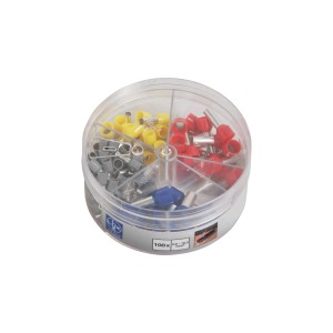 Set di puntali isolati (4-16 mm²), 100 pezzi in dispenser, vari colori.