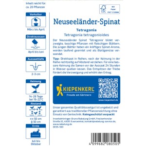 Sachet de graines d'épinard de Nouvelle-Zélande Kiepenkerl, Tetragonia tetragonioides.