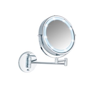Wenko Miroir mural LED Power-Loc Lumi Chrome, miroir cosmétique rond avec éclairage LED et finition chromée.
