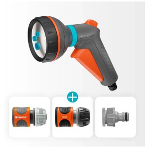 Gardena Set base multiuso, 4 pezzi, con spruzzatore da giardino, raccordo per rubinetto e tubo e stop acqua.