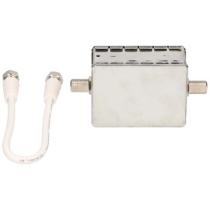Schwaiger SAT finder, alloggiamento argentato con display a LED e cavo di collegamento.