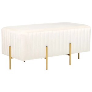 Élégante banquette en velours blanc crème Dayton avec pieds dorés, 42x93x48 cm. Tabouret Beliani.