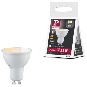 Paulmann LED-Reflektor GU10, weiß, mit DipSwitch für 3 Lichtfarben (2700K, 3000K, 4000K), 6,9W, 650lm.