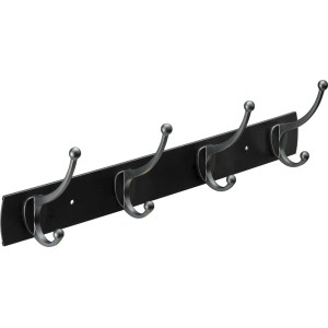 Hettich Garderobenleiste schwarz, 4 Doppel-Haken aus Alu/Zinkdruckguss. Modernes Design.