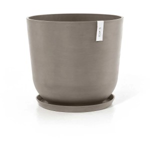 Vaso per piante Ecopots Oslo color talpa, Ø 55cm, con sottovaso. Fioriera resistente alle intemperie per giardino e terrazzo.