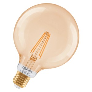 Lampadina LED Osram Matter E27 Globe G53, dimmerabile, 6W, aspetto dorato.