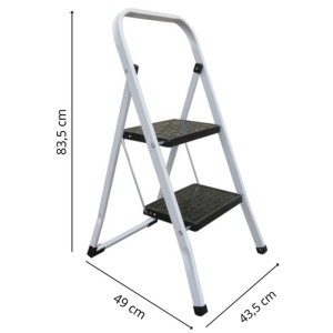 MSV Scaletta pieghevole a 2 gradini in acciaio nero e bianco, 83,5x43,5x49 cm. Pratica scaletta per la casa.