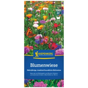 Kiepenkerl Prairie Fleurie Basis 1 kg : Emballage avec mélange de fleurs colorées et papillon.