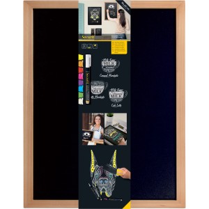 Securit Kreidetafel Woody Braun 60x40 cm mit Kreidestift, Holzrahmen, schwarze Schreibfläche.