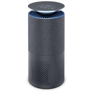 Purificateur d'air Beurer LR 401 anthracite, forme cylindrique avec revêtement en tissu et panneau de commande sur le dessus.