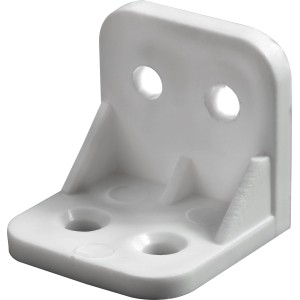 Angolo in plastica bianca Hettich 30x30x30 mm, raccordo di collegamento con fori.