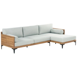 Canapé d'angle de jardin Beliani Cavezzo, 4 places, côté gauche, bois d'acacia, coussins gris. Mobilier lounge.
