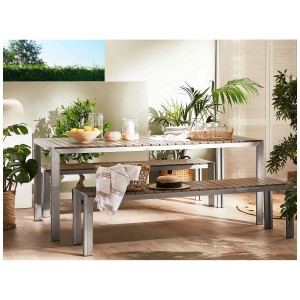 Ensemble de meubles de jardin Beliani Nardo avec 2 bancs en bois synthétique marron clair/argent.